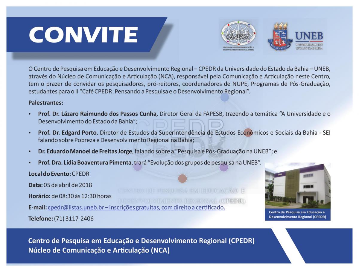 II Café CPEDR: Pensando a Pesquisa e o Desenvolvimento Regional